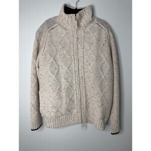 Johnston & Murphy Cream Wool Fleece-Lined Cable Knit Marled Cardigan Sweater XL